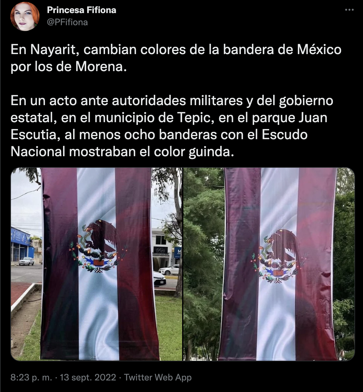 Guiño a Morena? Gobierno de Nayarit pinta de guinda bandera de México;  Miguel Ángel Navarro ofrece disculpa pública