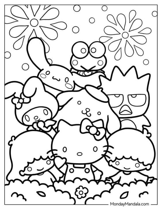 dibujos para colorear de hello kitty y sus amigos