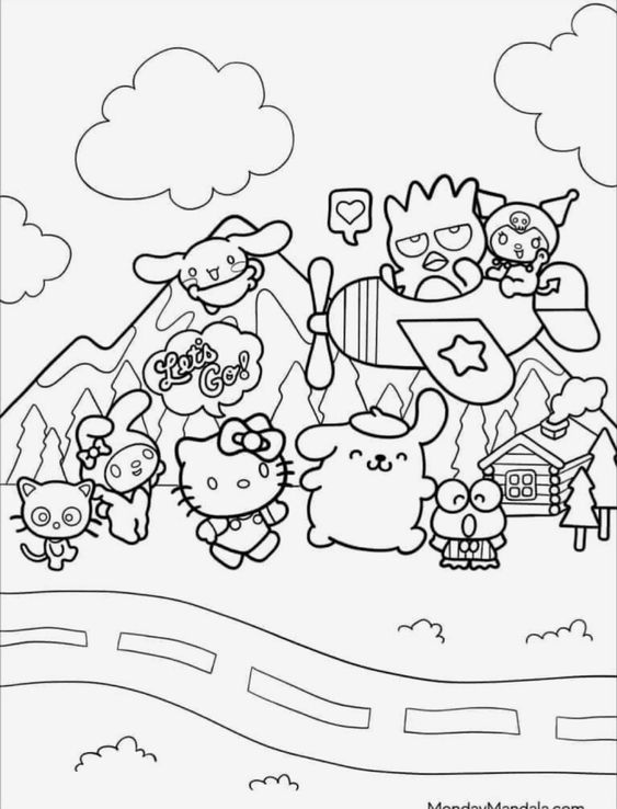 dibujos para colorear de hello kitty y sus amigos