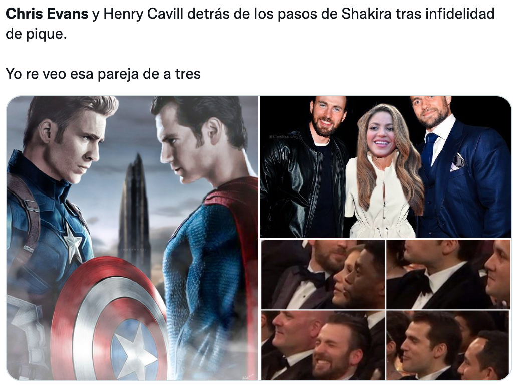 Shakira passa a seguir Chris Evans e Henry Cavill após se separar de Piqué