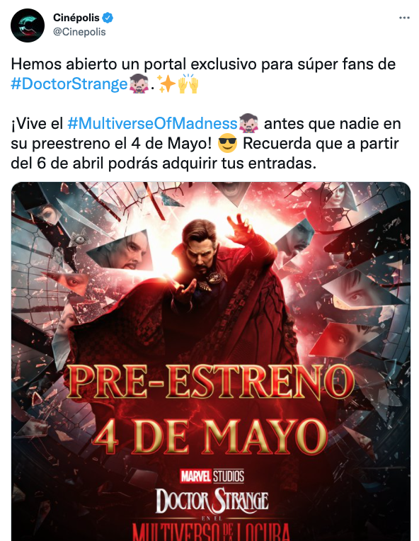 Preventa 'Doctor Strange 2′: Inicia en Cinépolis el 6 de abril
