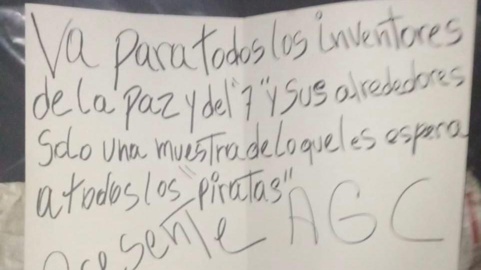 Presuntos integrantes del Clan del Golfo se adjudicaron la autoría de un asesinato en Segovia, Antioquia.