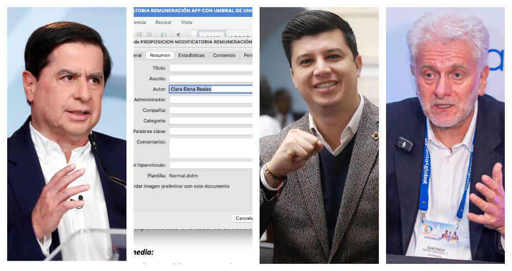 Juan Fernando Cristo, metadata de la proposición de la reforma pensional, el senador Gustavo Moreno y el presidente de Asofondos, Santiago Montenegro.