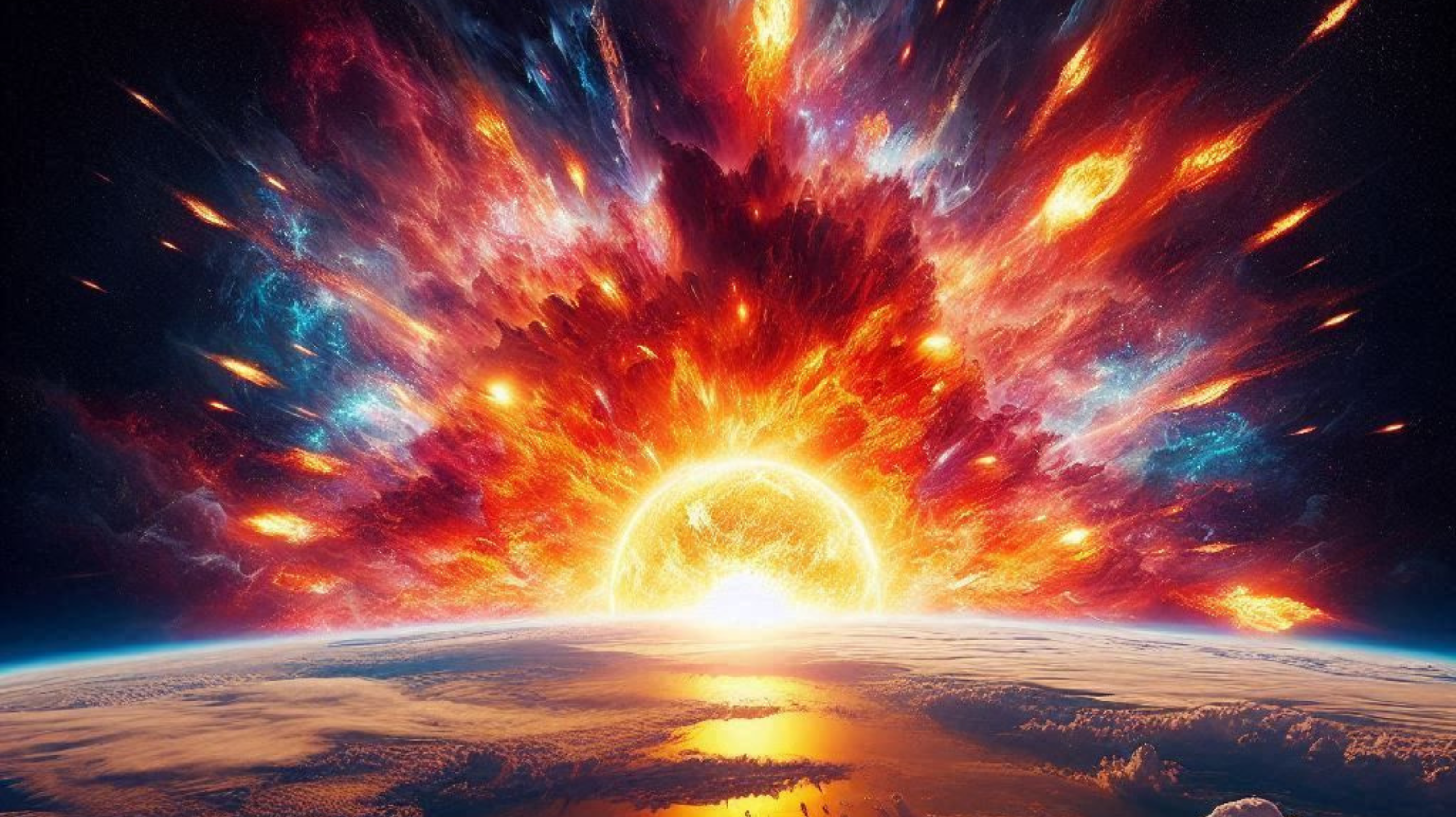 Imágenes generadas por inteligencia artificial muestran el momento aterrador en que el sol comienza su expansión final, convirtiéndose en una gigante roja y destruyendo todo a su paso.