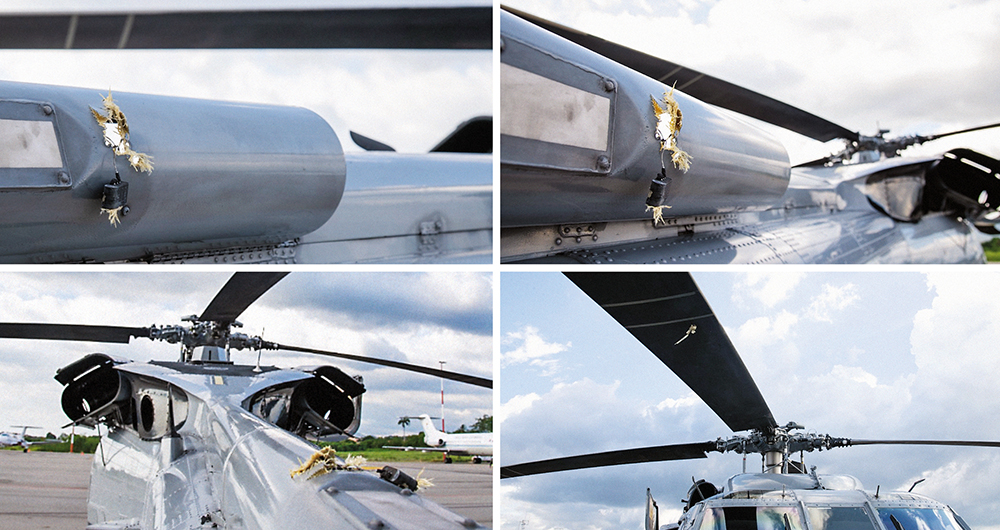  El helicóptero en el que viajaba el presidente recibió impactos en las palas (hélices) del rotor principal, así como cerca de la transmisión del rotor de cola.
