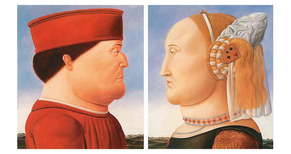 Piero della Francesca‘, reinterpretación del Duque de Urbino y su esposa por Botero.