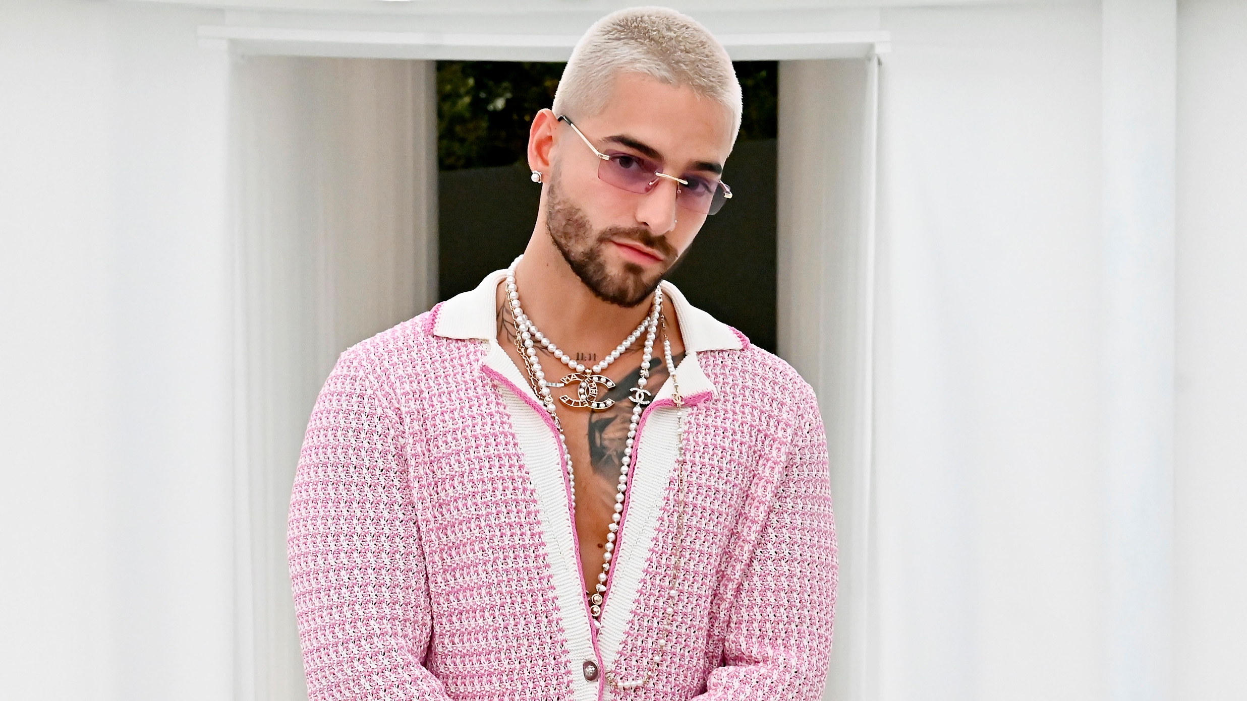 MIAMI, FLORIDA - DECEMBER 03: Maluma, wearing CHANEL, attends the CHANEL Dinner to celebrate FIVE ECHOES By Es Devlin at Jungle Plaza in the Miami Design District on December 03, 2021 in Miami, Florida. (Photo by Astrid Stawiarz/WireImage)