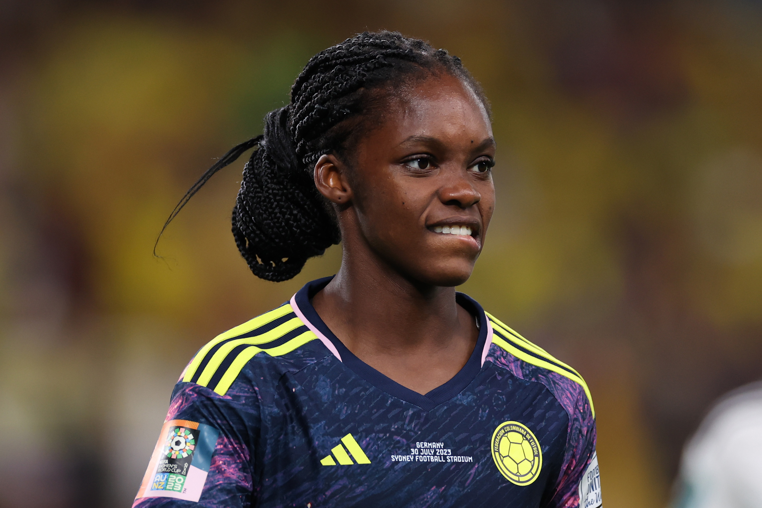 SYDNEY, AUSTRALIA - JULY 30: Linda Caicedo of Colombia celebrates after scoring her team's first goal during the FIFA Women's World Cup Australia & New Zealand 2023 Group H match between Germany and Colombia at Sydney Football Stadium on July 30, 2023 in Sydney, Australia. (Photo by Cameron Spencer/Getty Images)