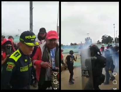 Ante el hecho intervino el Escuadrón Móvil Antidisturbios (Esmad), que se protegió con escudos, al tiempo que sonaron estruendos.