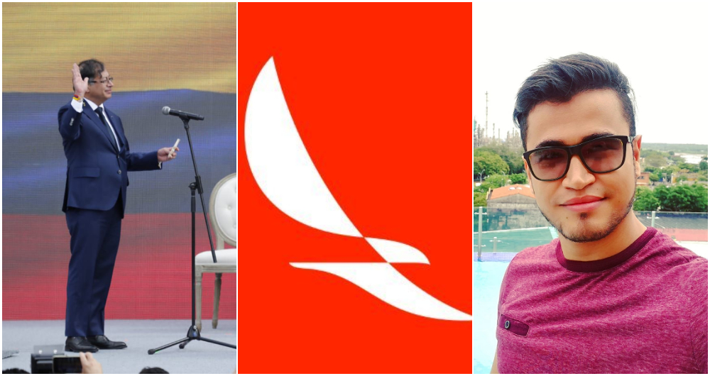 El presidente Gustavo Petro, imagen de Avianca y Físico Impuro, docente petrista