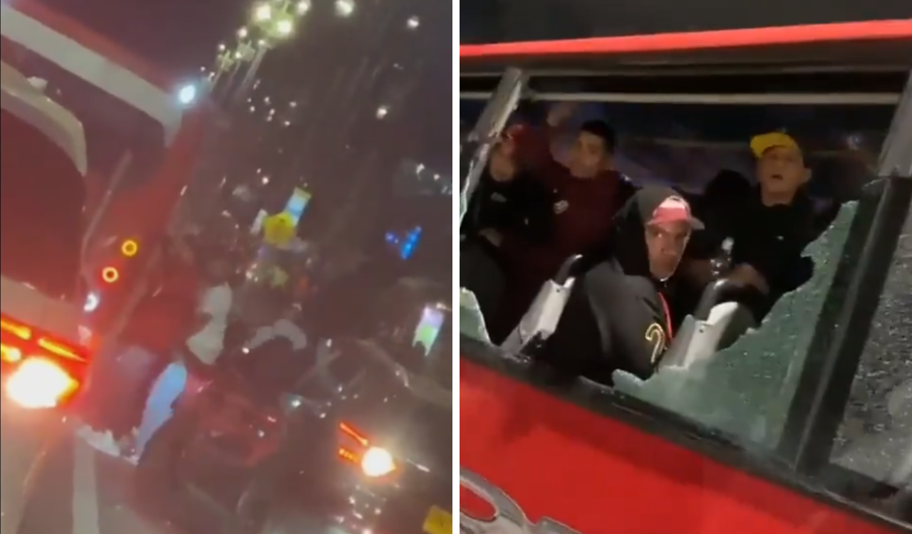 Hinchas de Santa Fe apedrearon bus de Universitario de Perú.