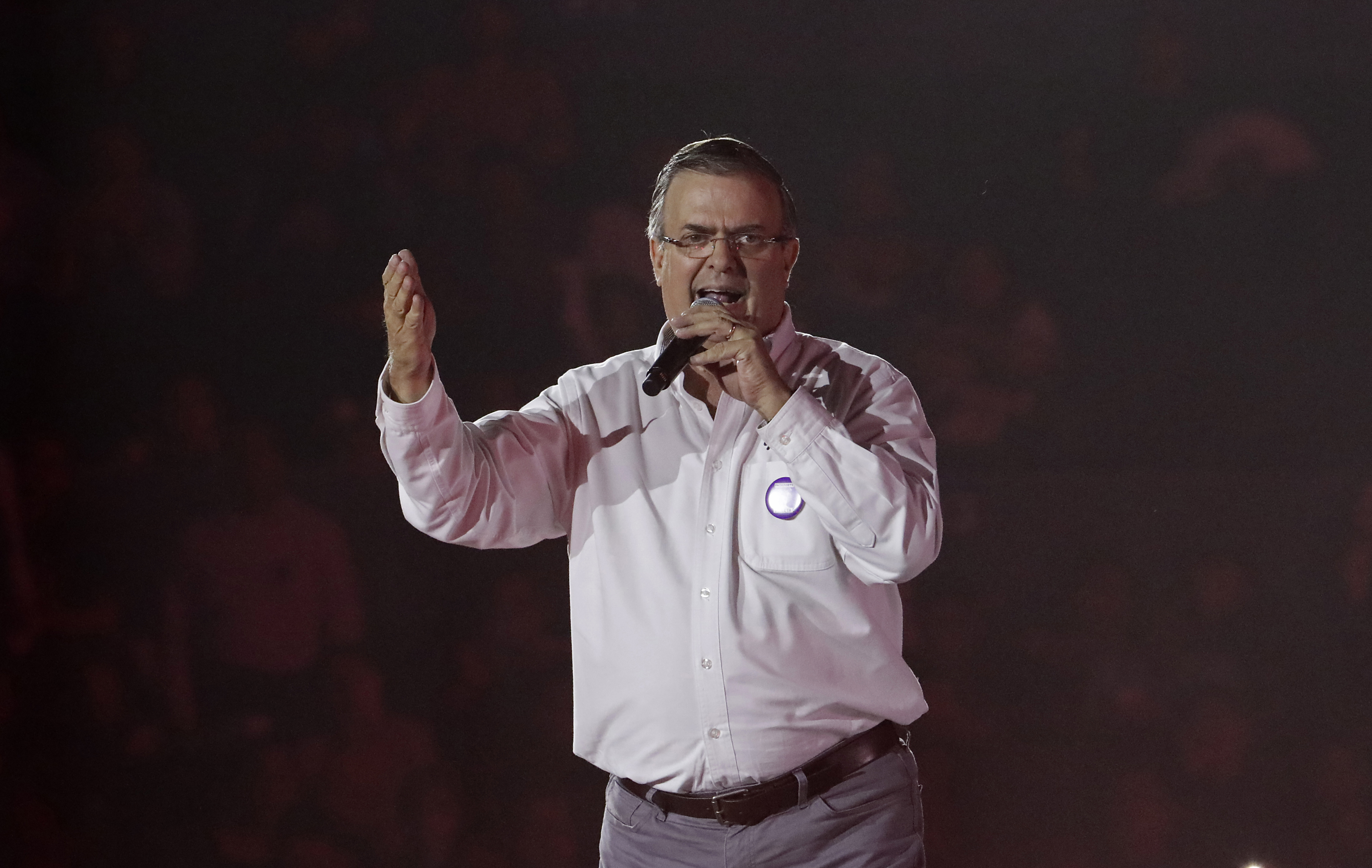 Former Secretary of Foreign Affairs of Mexico and presidential hopeful Marcelo Ebrard speaks during his closing campaign event in Mexico City, Sunday, Aug. 27, 2023. Ebrard, who is a member of the ruling MORENA party, joins other hopeful candidates in an internal race to become the party´s candidate in Mexico's next presidential election which will take place in June 2024. (AP Photo/Ginnette Riquelme)