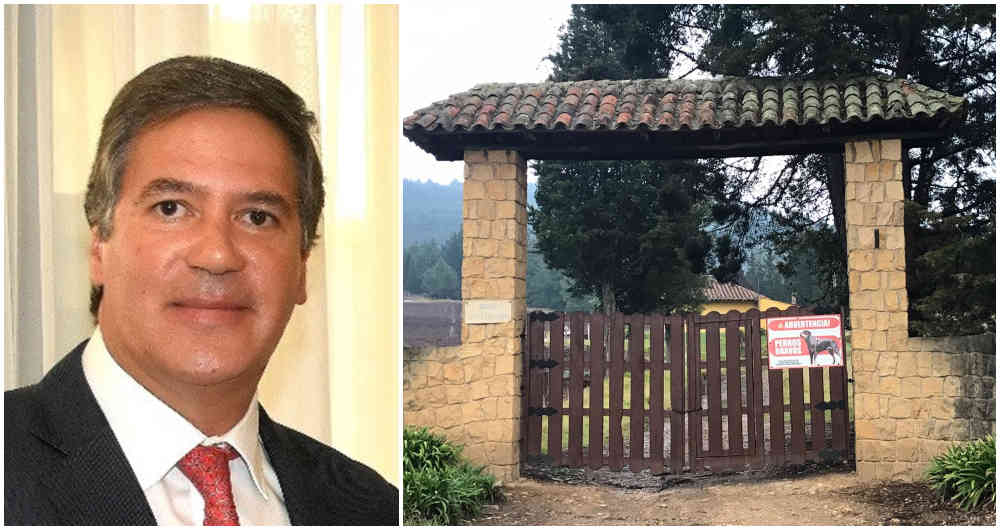 Fernando Sanclemente, embajador de Colombia en Uruguay. A la derecha, la finca familiar que tiene en Guasca (Cundinamarca), donde fueron descubiertos tres laboratorios de cocaína