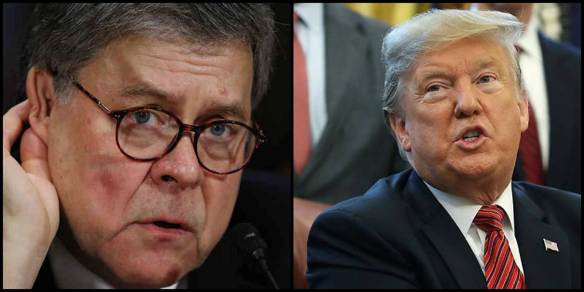 El exfiscal, William Barr, y el presidente, Donald Trump.