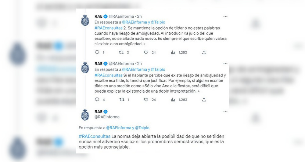 Los mensajes en Twitter que publicó la RAE sobre la palabra "solo"