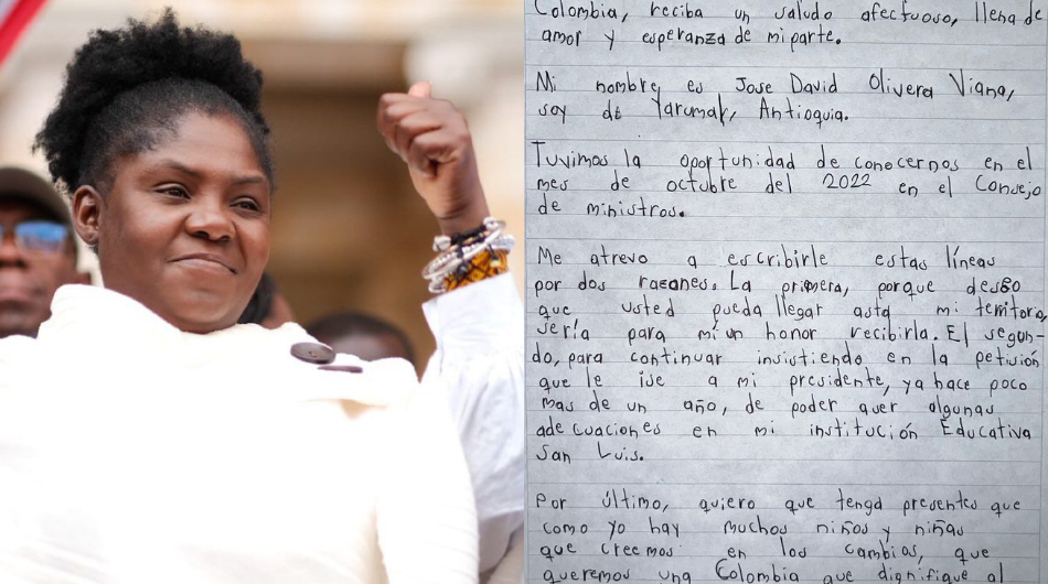 Niño le envía carta a la vicepresidenta Francia Márquez.