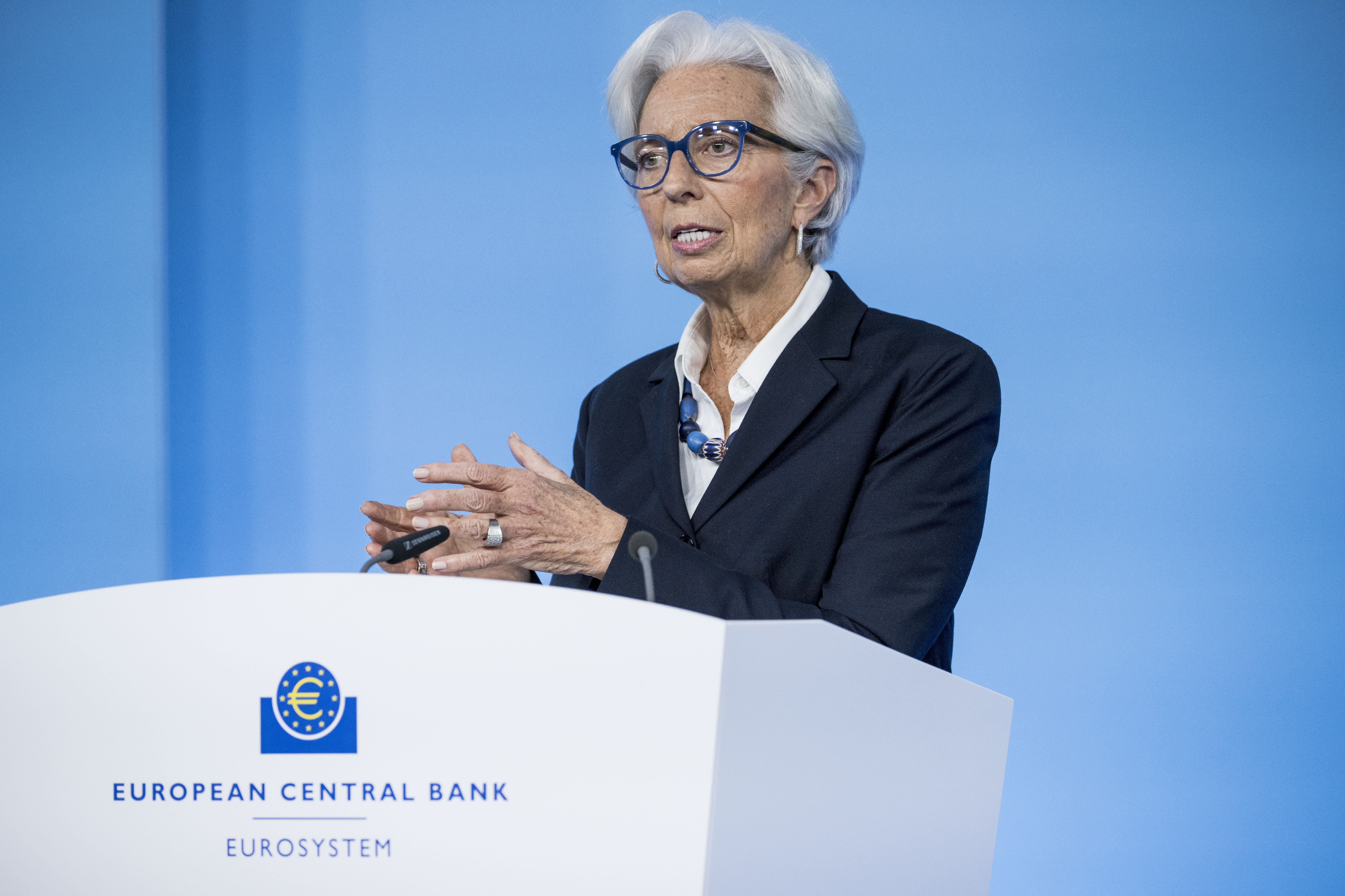FRANKFURT AM MAIN, GERMANY - FEBRUARY 03: Christine Lagarde, President of the European Central Bank, speaks to the media following a meeting of the ECB Governing Council on February 03, 2022 in Frankfurt, Germany. Inflation in the Eurozone, driven by rising energy prices and consequences of supply chain bottlenecks, has outpaced ECB forecasts. (Photo by Thomas Lohnes/Getty Images)