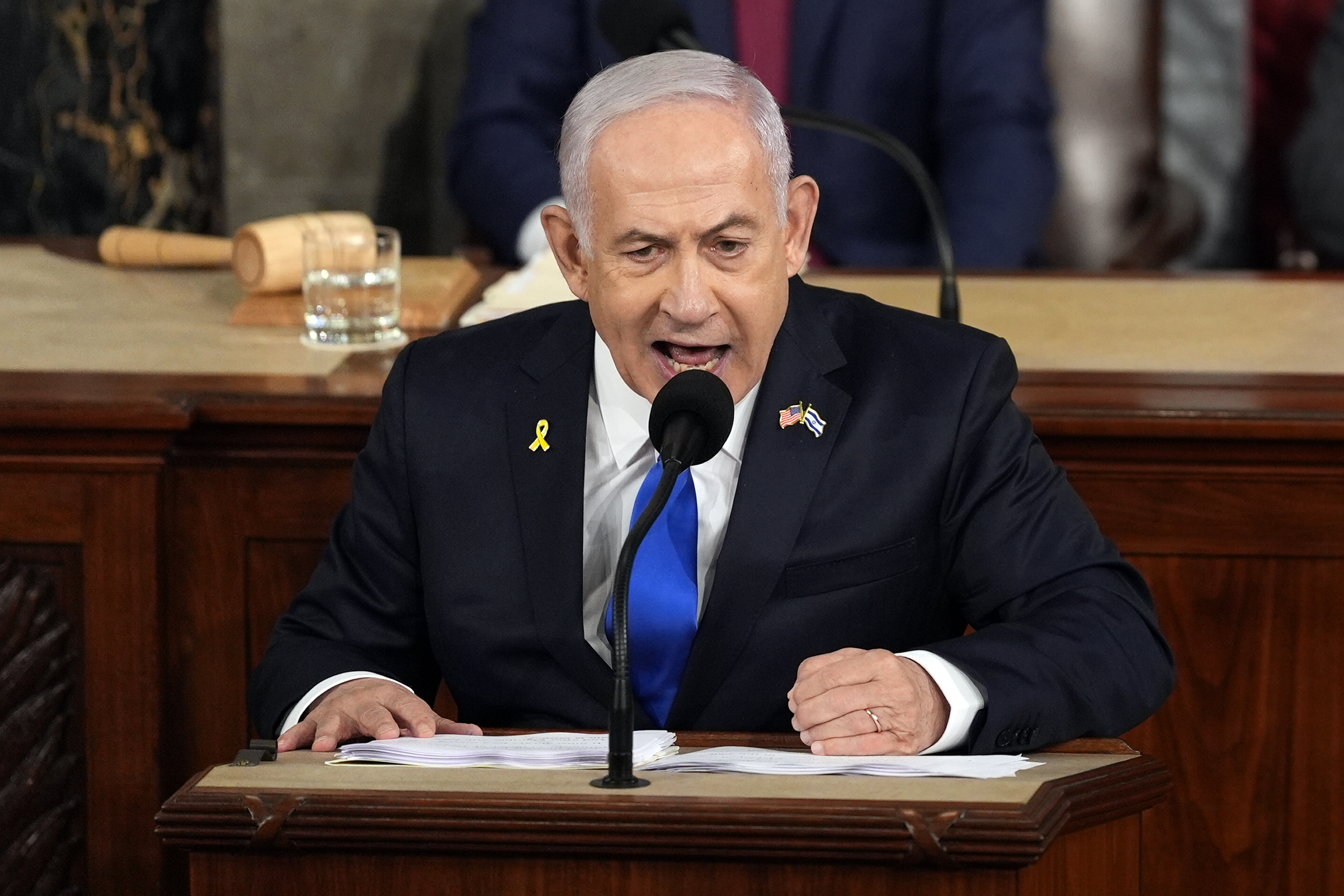 El primer ministro israelí, Benjamin Netanyahu, habla en una reunión conjunta del Congreso en el Capitolio de Washington, el miércoles 24 de julio de 2024. (Foto AP/Julia Nikhinson)