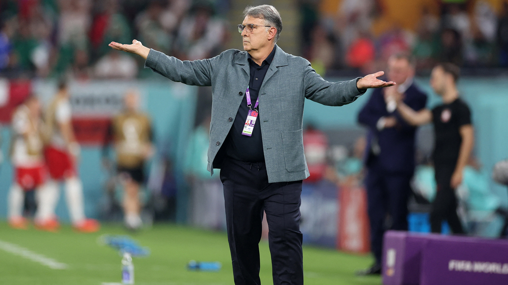 Soccer Football - FIFA World Cup Qatar 2022 - Group C - Mexico v Poland - Stadium 974, Doha, Qatar - November 22, 2022 Mexico coach Gerardo Martino reacts REUTERS/Carl Recine