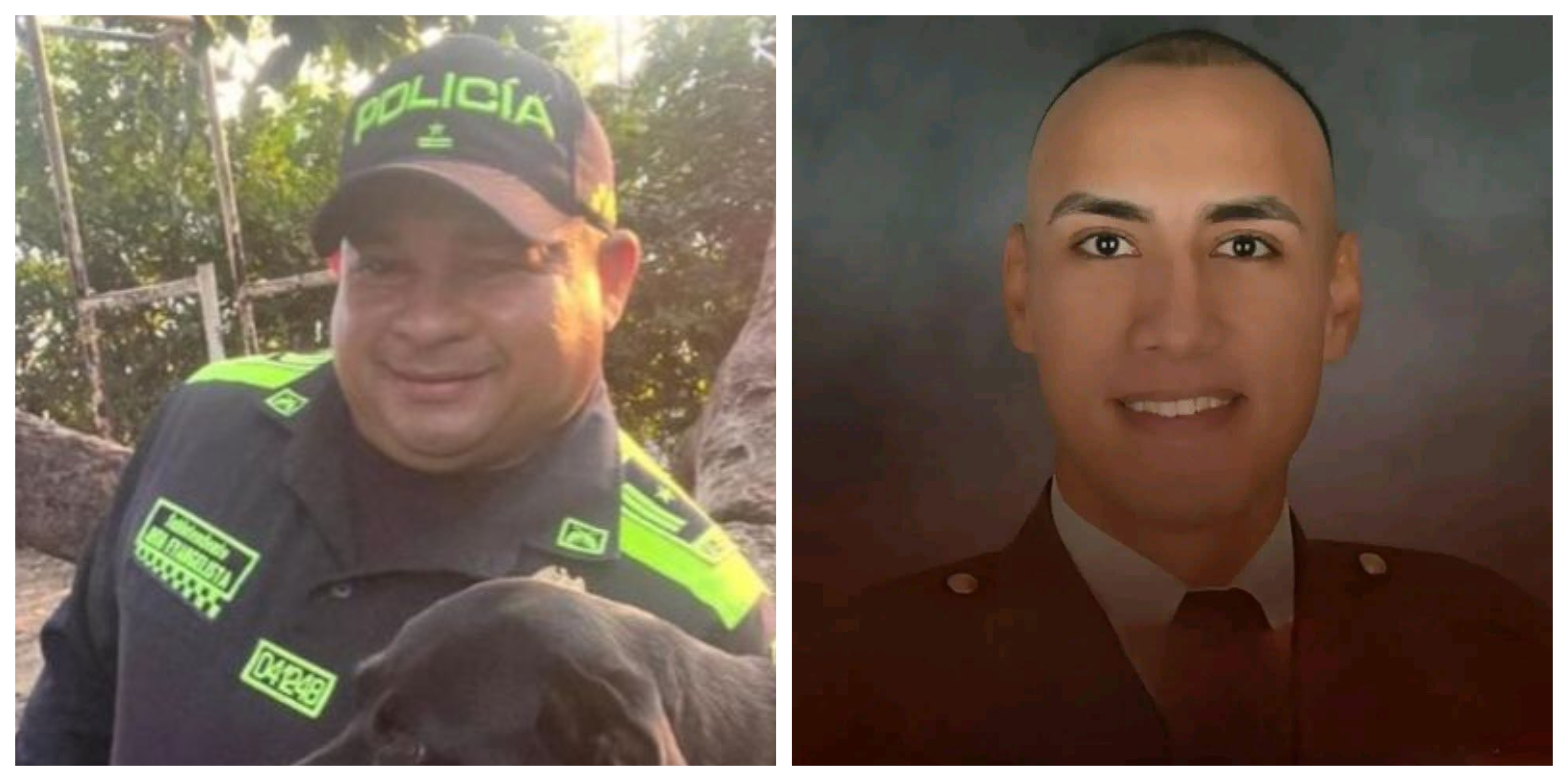 Jhon Jairo Evangelista Monterroza (izq.) y Andrés Felipe Carrillo Bayona, policías asesinados en Pasacaballos, Cartagena.