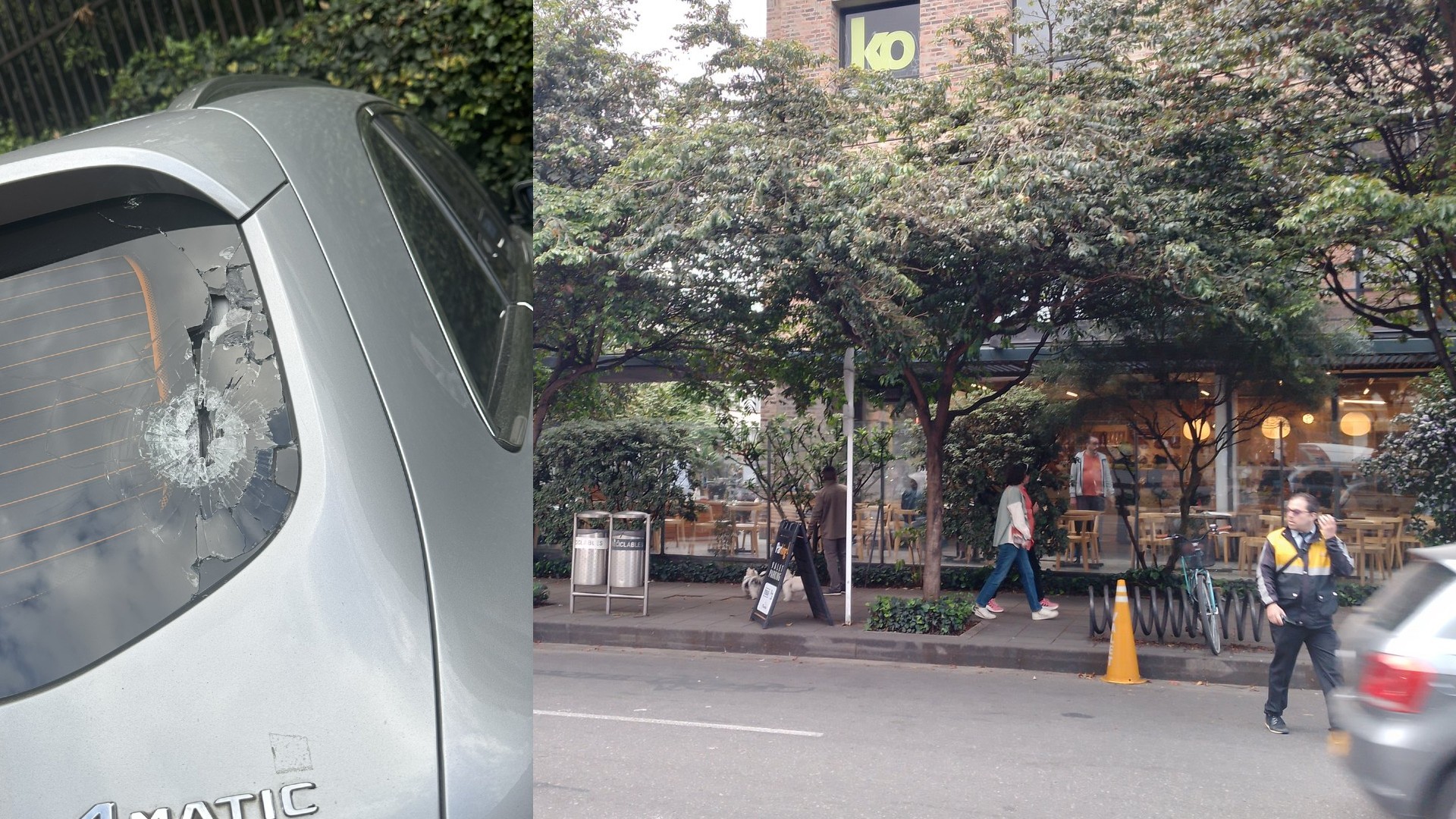 Una usuaria compartió en X que su vehículo fue alcanzado por una bala en el robo a reconocido restaurante al norte de Bogotá.