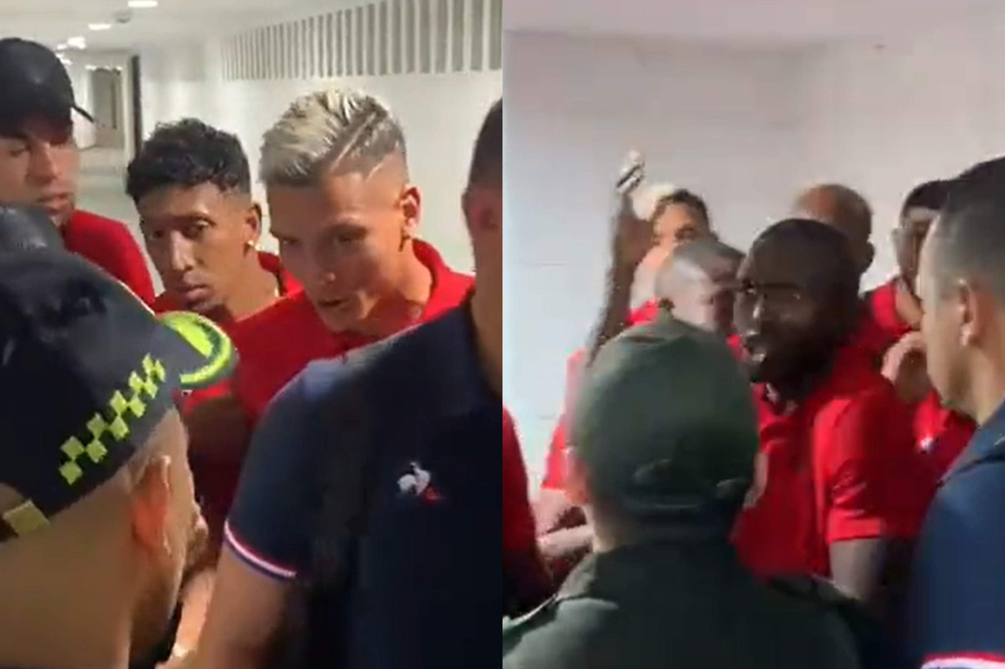 Momentos previos a la pelea entre los jugadores del América y la Policía.
