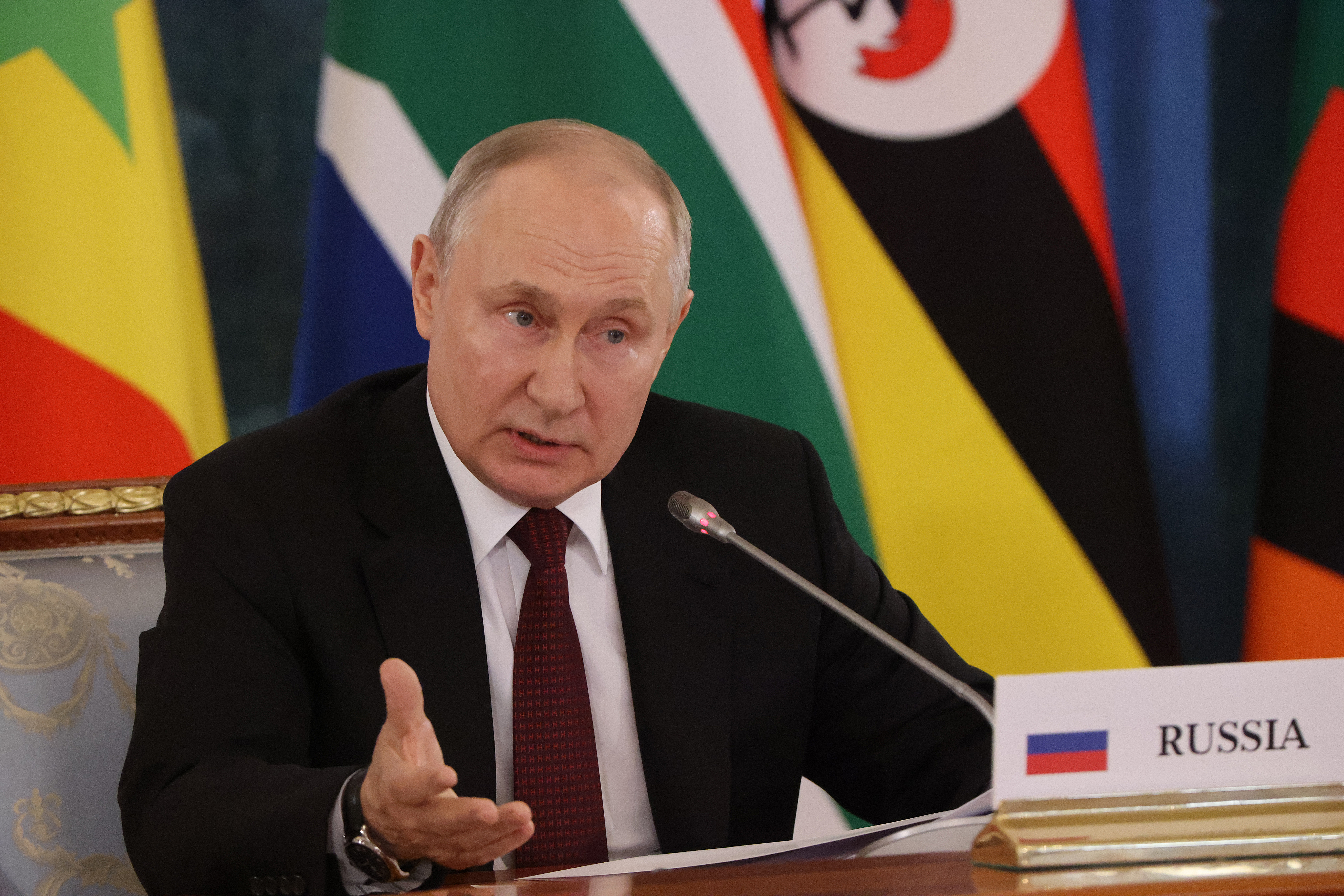 Una delegación de líderes africanos, incluido el presidente sudafricano Cyril Ramaphosa, el presidente senegalés Macky Sall y representantes de las Comoras, el Congo, Egipto, Uganda y Zambia, se reunió con el presidente Putin en San Petersburgo