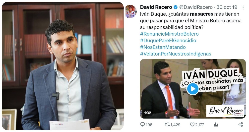 Desde que llegó Gustavo Petro a la Casa de Nariño, David Racero no volvió a condenar las masacres en Colombia.