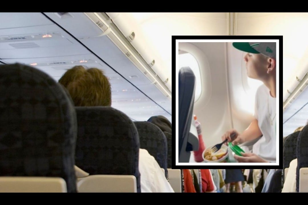 Influencer se vuelve viral por llevar su portacomidas en pleno vuelo.