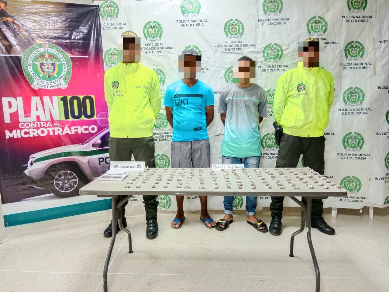 Alias 'Enderson' y alias 'Robinson', capturados por unidades de SIJIN por el delito de Tráfico, Fabricación o Porte de Estupefacientes.