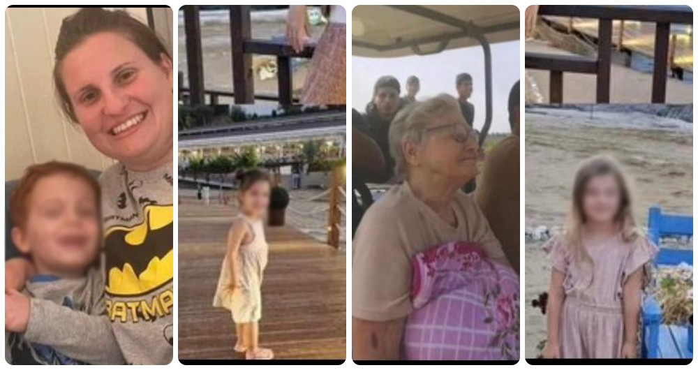 "Los rostros de algunos ciudadanos israelíes, civiles inocentes, niños y niñas, jóvenes y ancianos, que fueron secuestrados brutalmente ayer desde sus casas por los terroristas de Hamas"