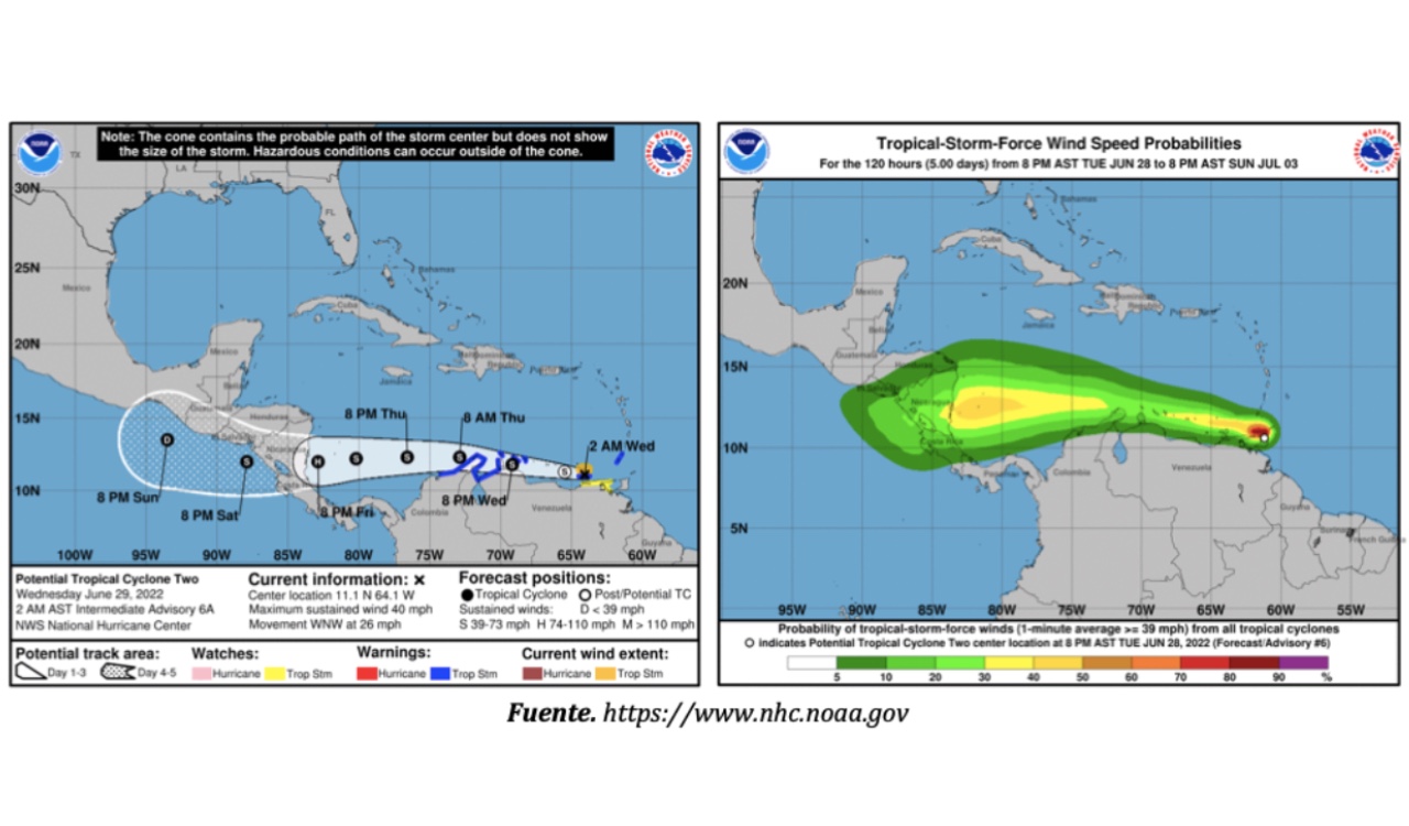 Así sería el recorrido del ciclón que pasaría por la costa Atlántica colombiana
