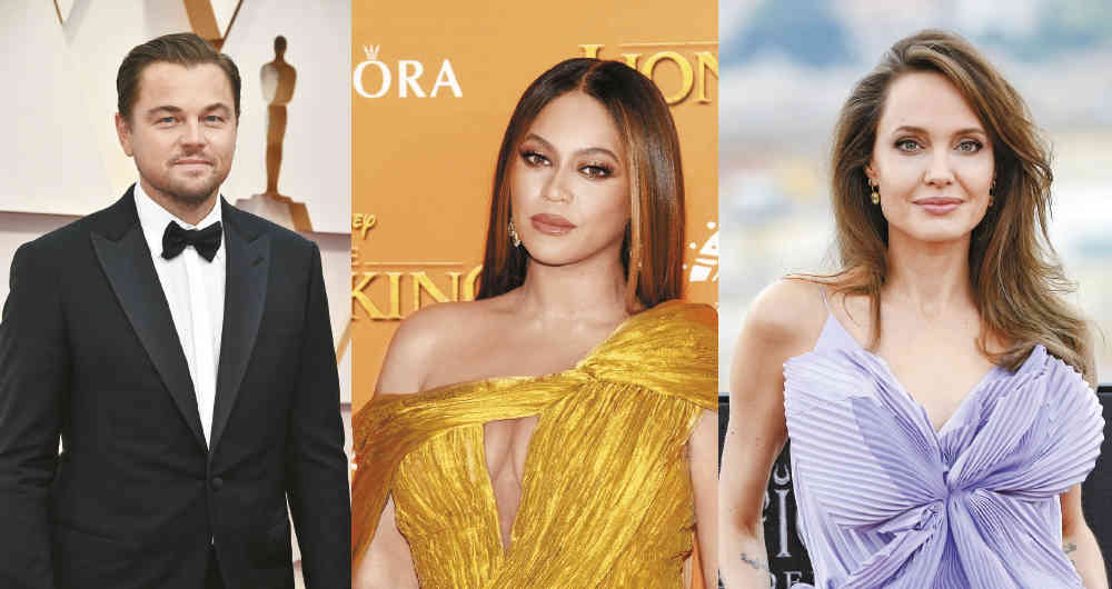 Leonardo DiCaprio actor -Beyoncé cantante - Angelina Jolie actriz.
