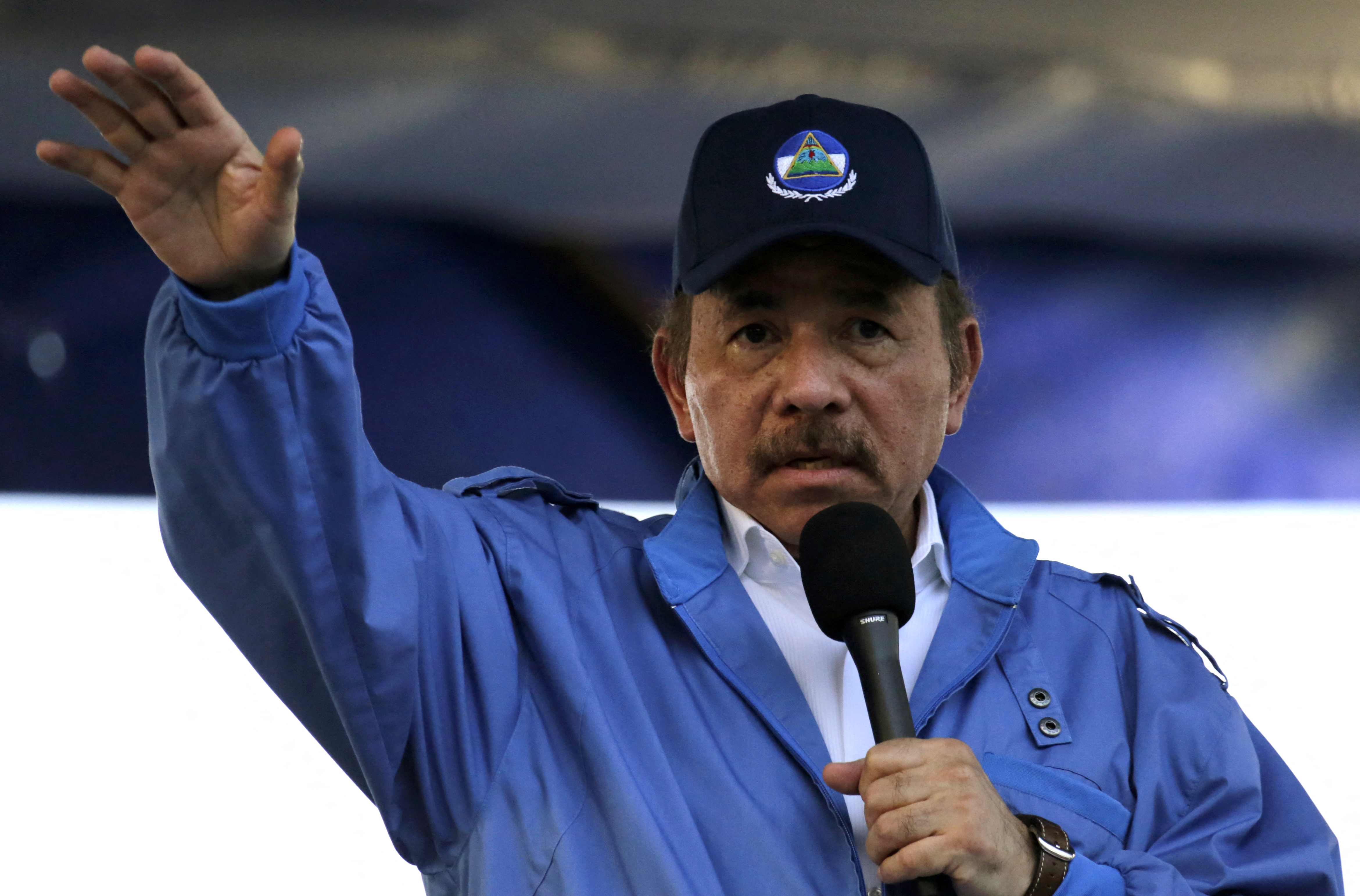(FILES) In this file photo Nicaraguan President Daniel Ortega speaks during the commemoration of the 51st anniversary of the Pancasan guerrilla campaign in Managua, on August 29, 2018. - The United States on June 9, 2021 announced sanctions against four Nicaraguan officials who support President Daniel Ortega, including the president's daughter, accusing the regime of undermining democracy and abusing human rights. "President Ortega's actions are harming Nicaraguans and driving the country deeper into tyranny," said Andrea Gacki, director of the Treasury Department's Office of Foreign Assets Control. "The United States will continue to expose those officials who continue to ignore the will of its citizens." (Photo by INTI OCON / AFP)