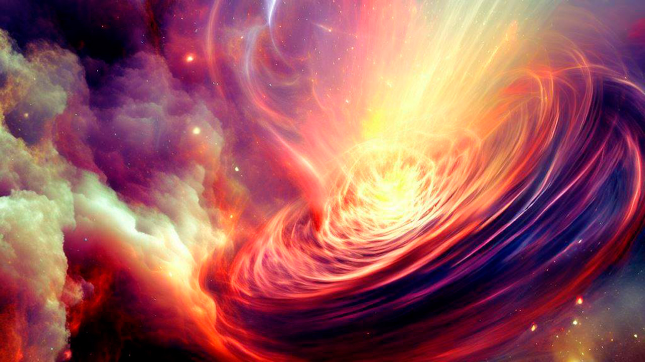 Ilustración de un evento catastrófico en el espacio exterior.