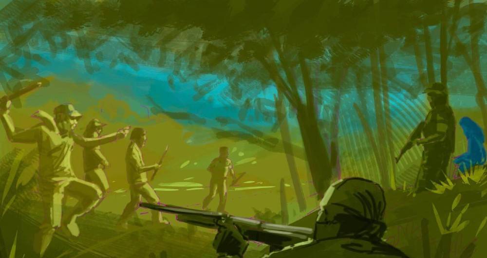   Después de matar a Luz Stella y a Édison Sebastián los violentos no se fueron, pasaron a la finca vecina y, con el mismo procedimiento, asesinaron a Juan David, de 25 años, a Luis Eduardo Gómez Marulanda, de 22 años Foto: Ilustración Jorge Restrepo