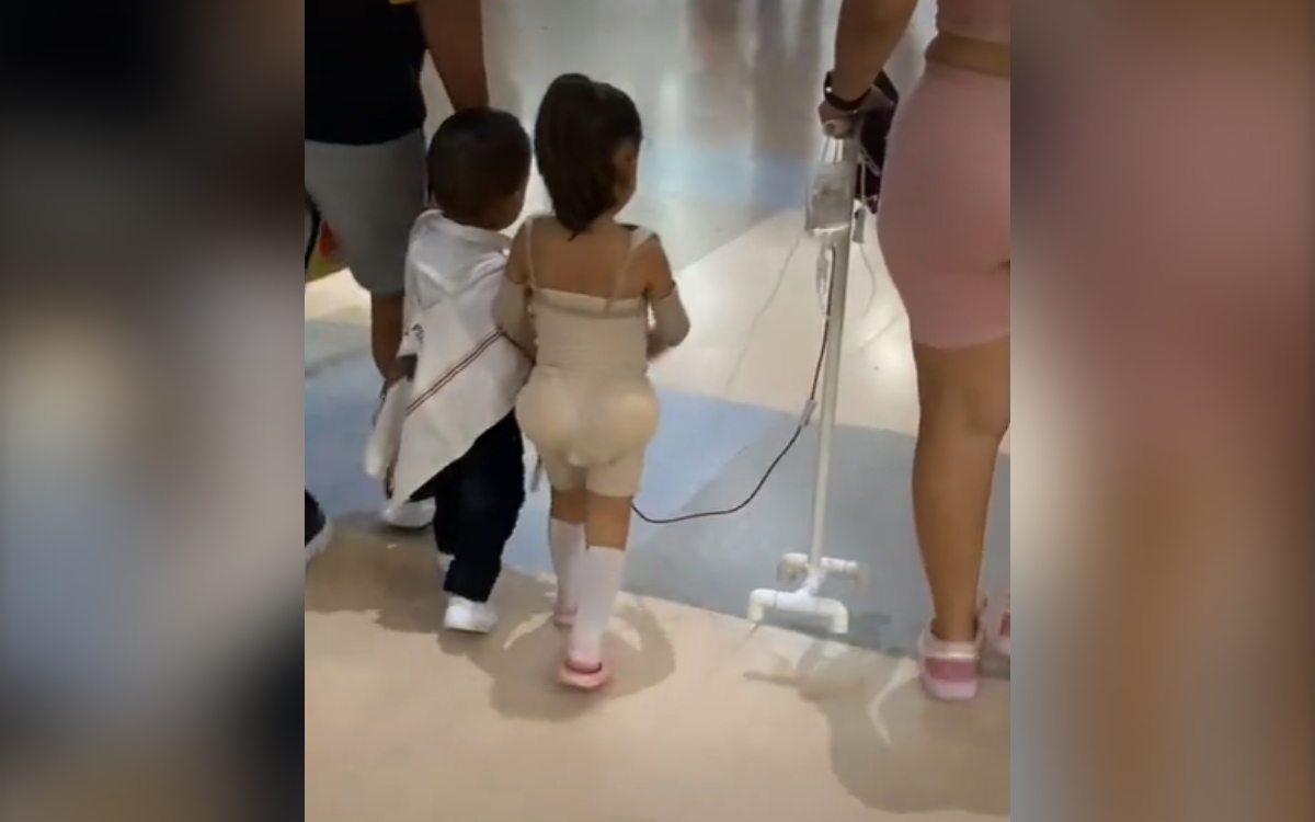 Polémica por video de una niña de 3 años disfrazada mujer con cirugías estéticas e implantes