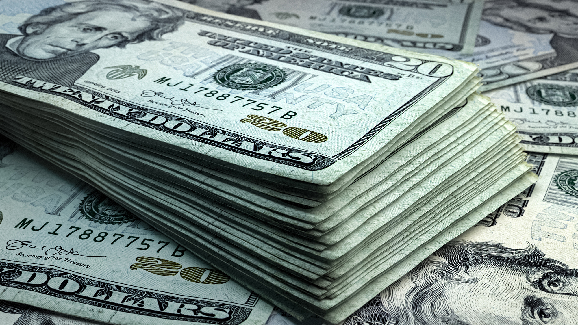 Billetes de Estados Unidos. Billetes de dólar de los Estados Unidos. 20 dólares estadounidenses. Negocios, antecedentes financieros.