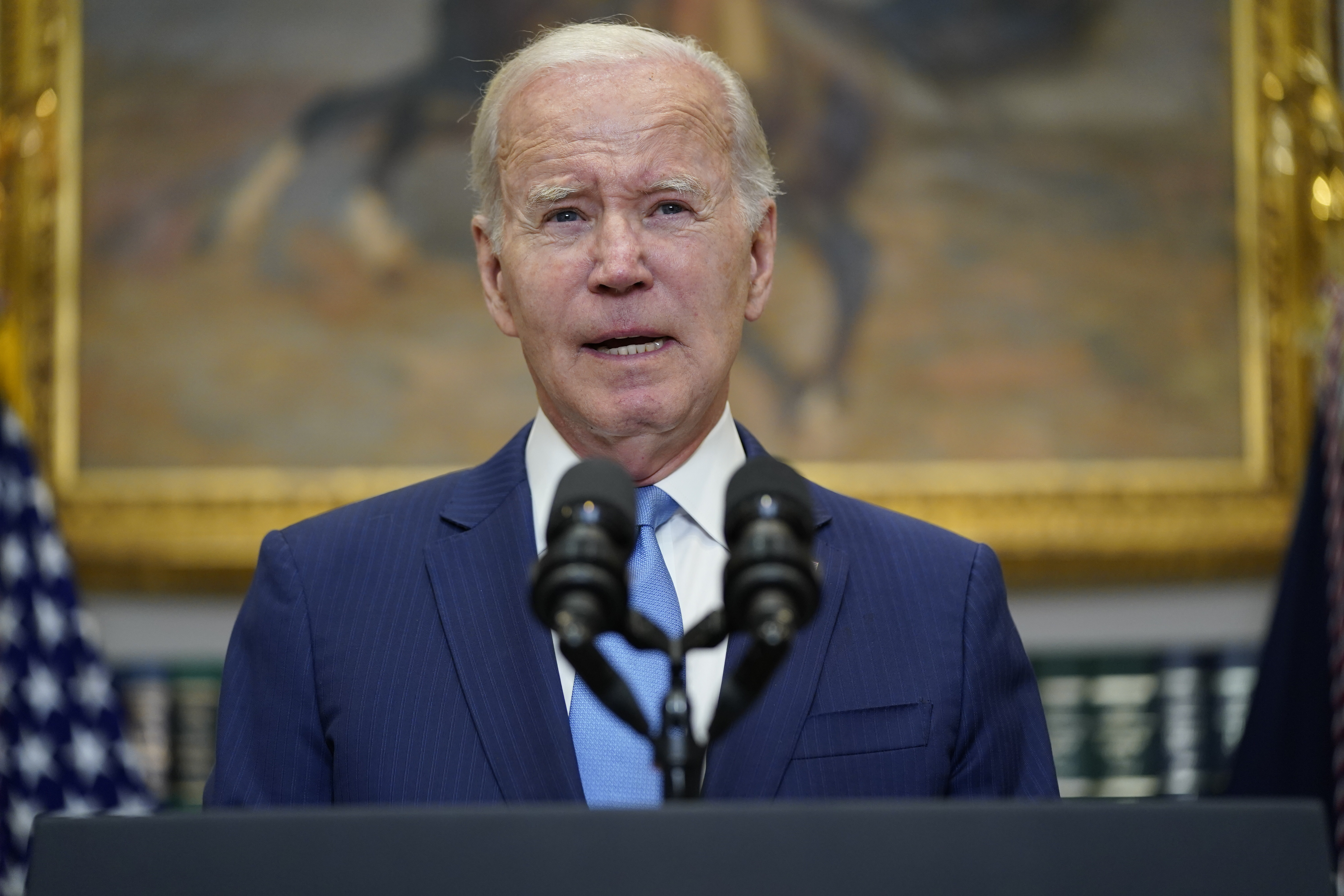President Joe Biden speaks about the debt limit talks in the Roosevelt Room of the White House, Wednesday, May 17, 2023, in Washington. (AP Photo/Evan Vucci)