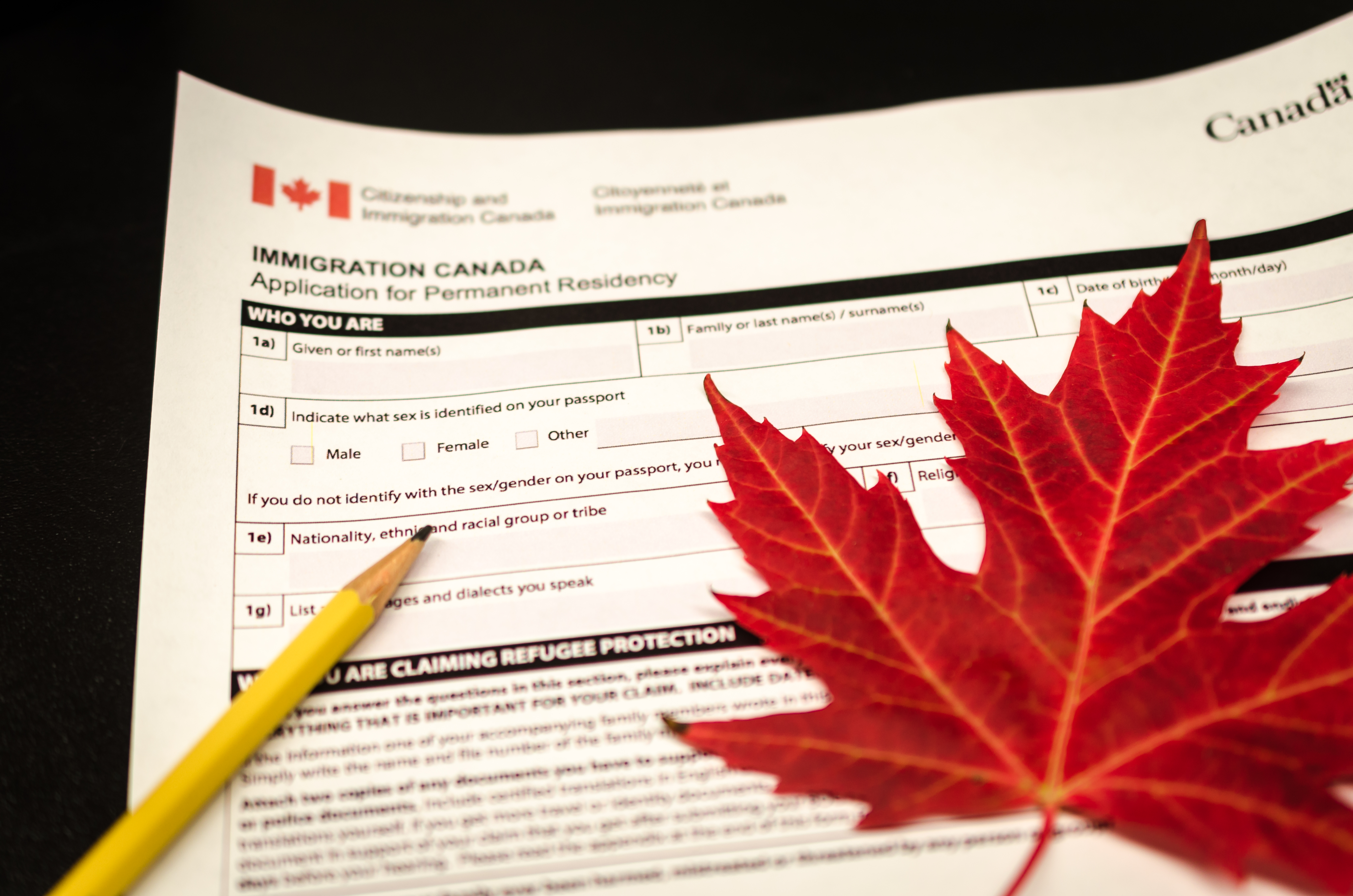 Formulario de solicitud para la visa canadiense.