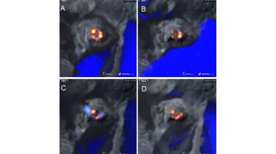 Imágenes térmicas del cráter Arenas del volcán Nevado del Ruiz.