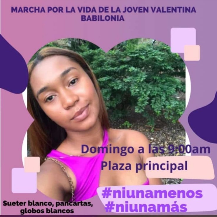 Convocan marcha por asesinato de Valentina Babilonia.