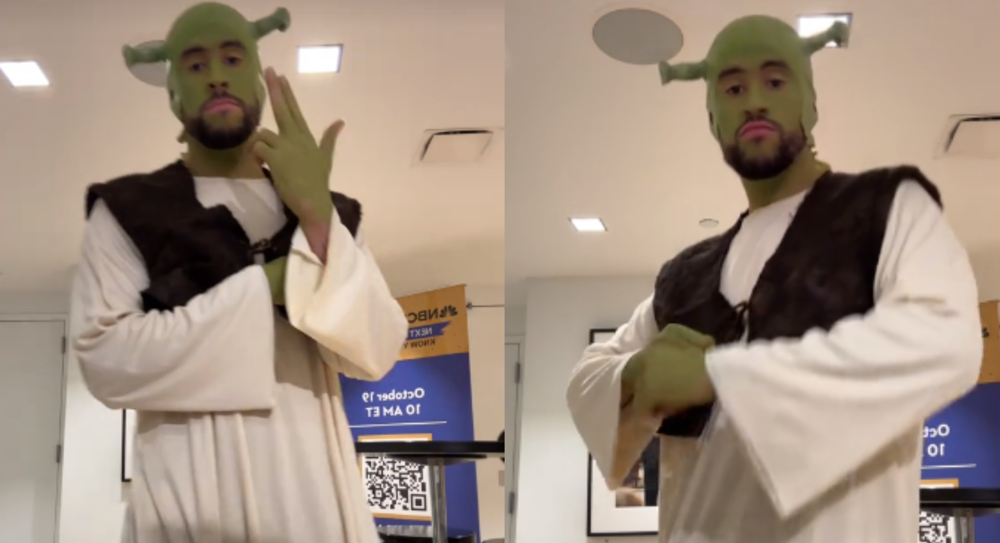 Ya lo arruinó”, “es Piccolo”, “será el Grinch”: le llueven burlas a Bad  Bunny por su disfraz de Shrek