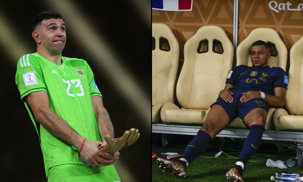 El 'Dibu' Martínez y Kylian Mbappé.