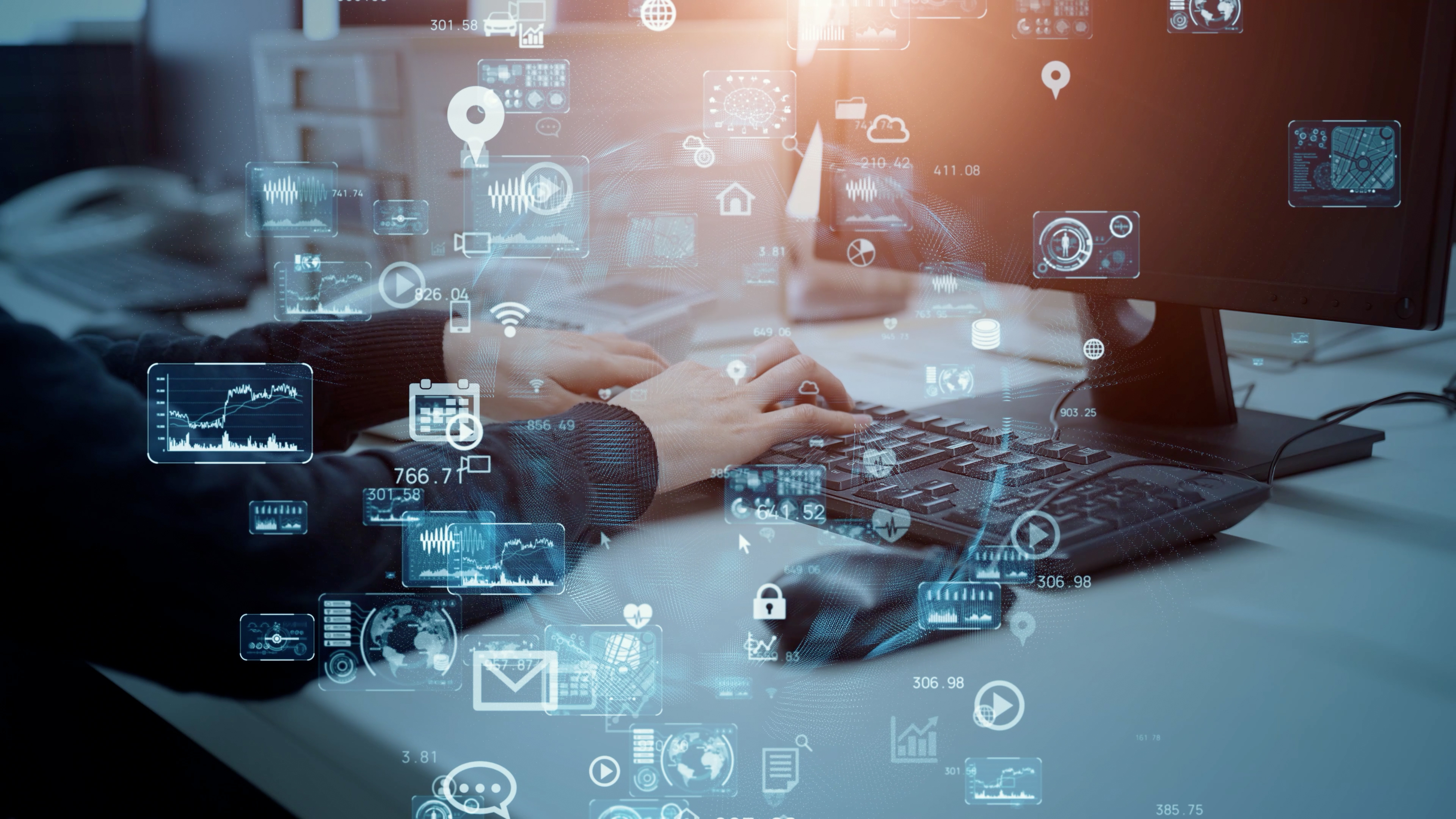 Concepto de transformación digital. Código binario. Programación.