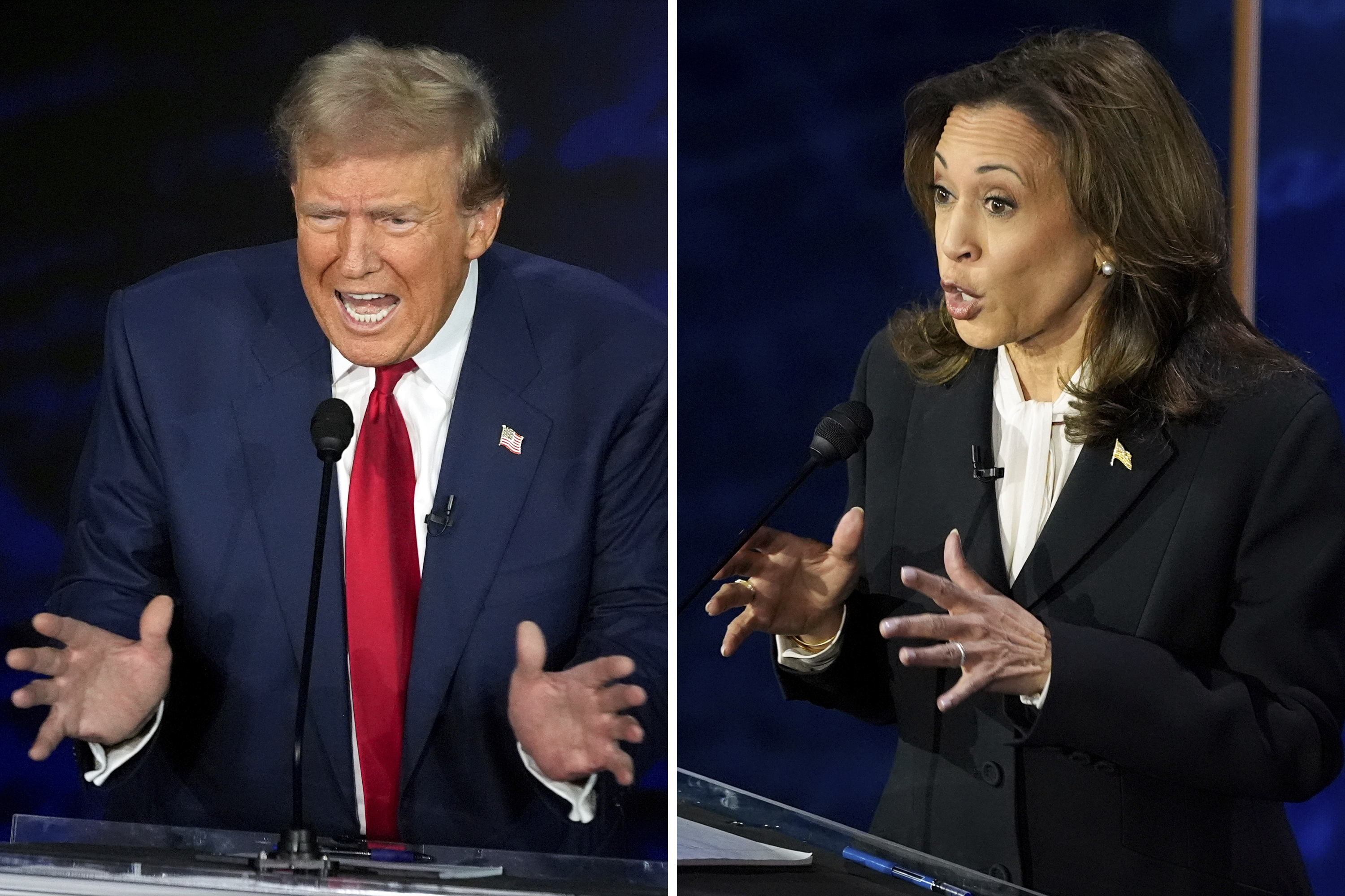 Republican presidential nominee former President Donald Trump speaks during a presidential debate with Democratic presidential nominee Vice President Kamala Harris at the National Constitution Center, Tuesday, Sept.10, 2024, in Philadelphia. (AP Photo/Alex Brandon)'