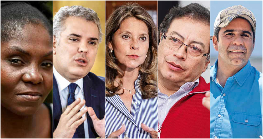 Francia Márquez, precandidata presidencial; Iván Duque, presidente de Colombia; Marta Lucía Ramírez, canciller y vicepresidenta; Gustavo Petro, senador y precandidato presidencial y Álex Char, exalcalde de Barranquilla y precandidato presidencial