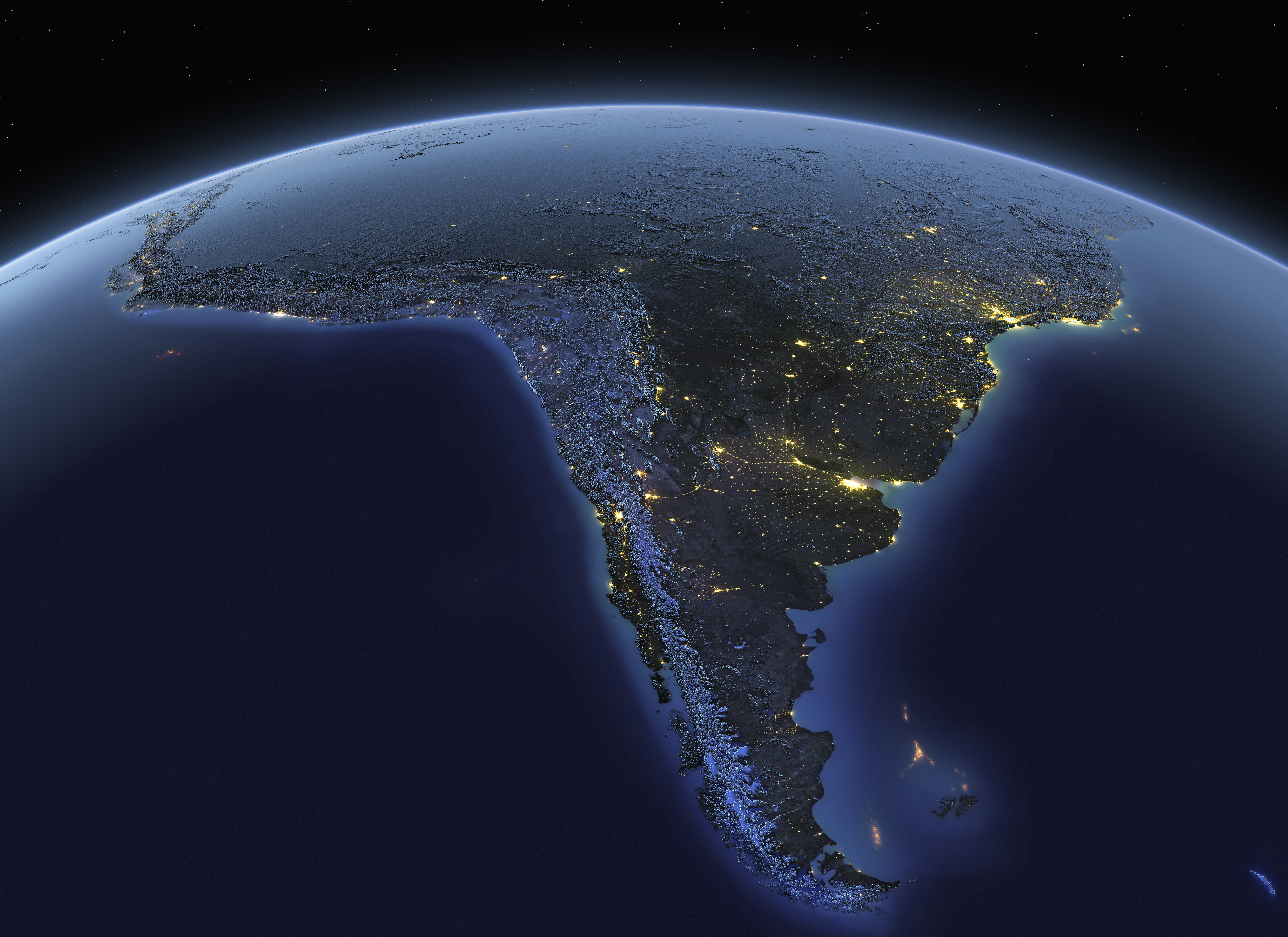 A detailed view of the earth from space with night lights