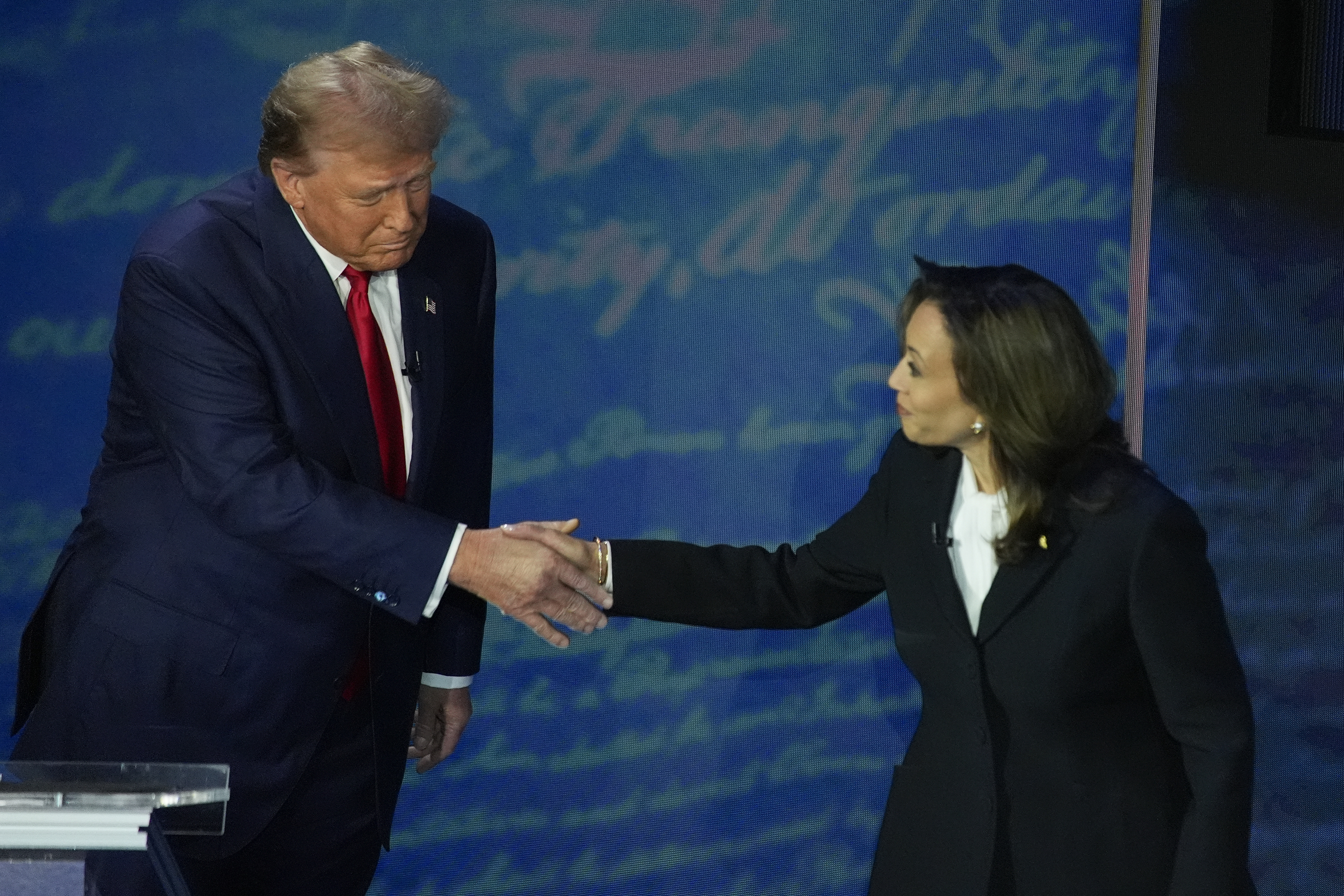 Republican presidential nominee former President Donald Trump speaks during a presidential debate with Democratic presidential nominee Vice President Kamala Harris at the National Constitution Center, Tuesday, Sept.10, 2024, in Philadelphia. (AP Photo/Alex Brandon)'