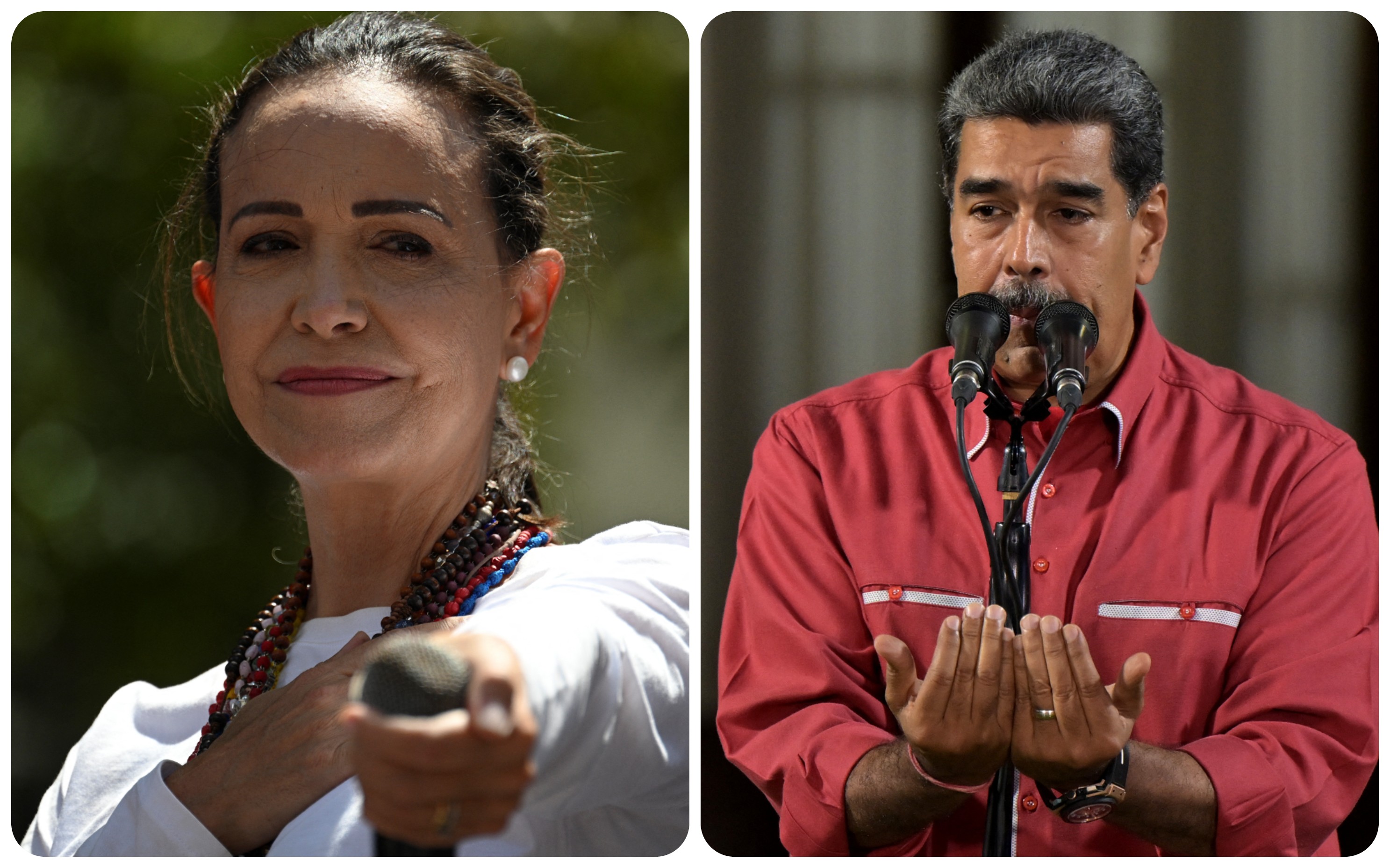 María Corina Machado, líder opositora y Nicolás Maduro, presidente de Venezuela